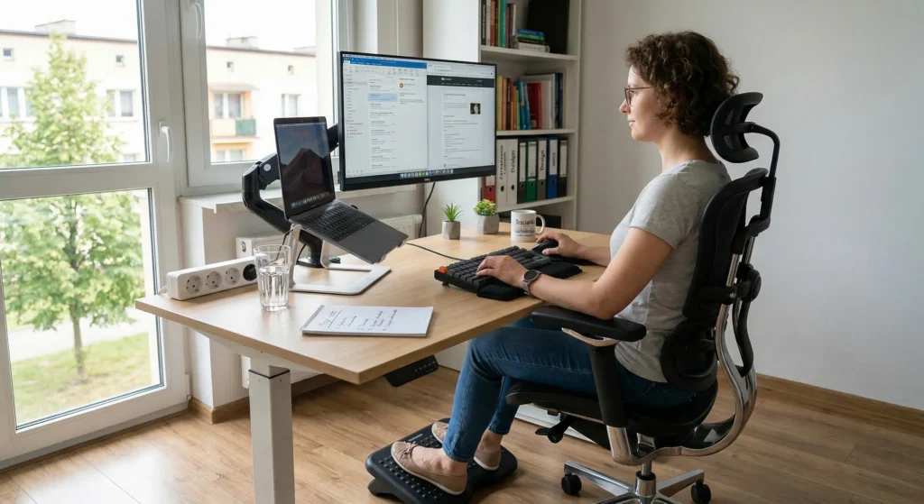 ergonomiczne stanowisko pracy w nowoczesnym biurze